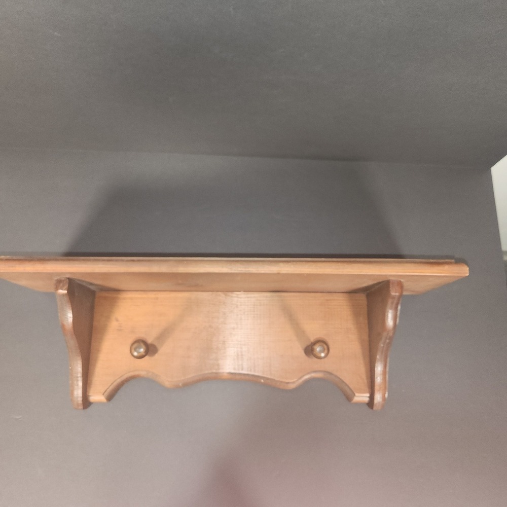 UNBRANDED Wood Wall Shelf OS Brown Peg Hooks Vintage Rustic Decor Cottage Farm
